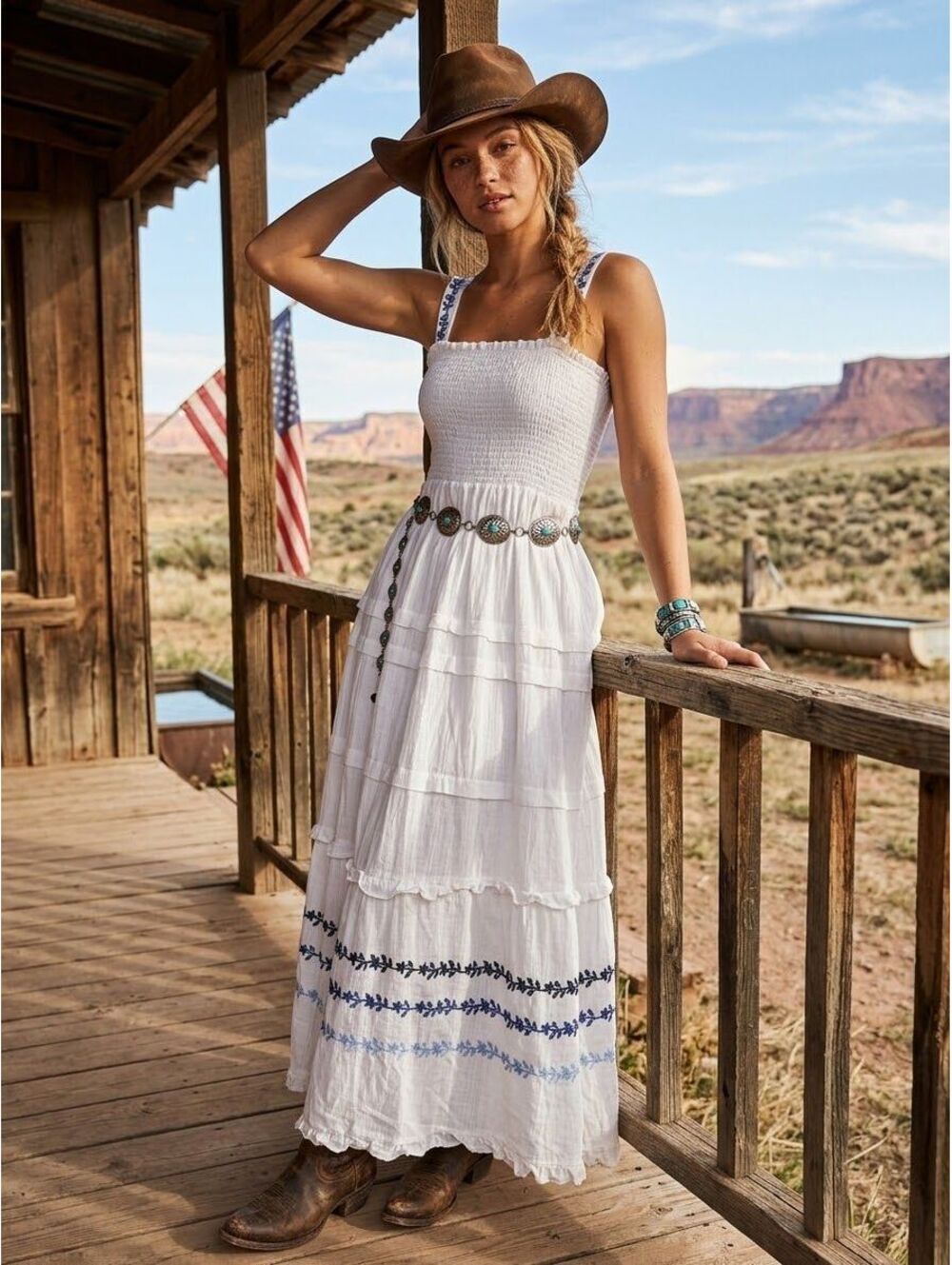 Draper James Women’s Medium Beautiful White and Blue Maxi Dress